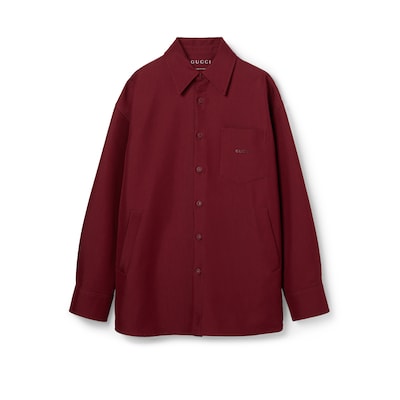 Cotton-blend gabardine oversize shirt in Rosso Ancora red