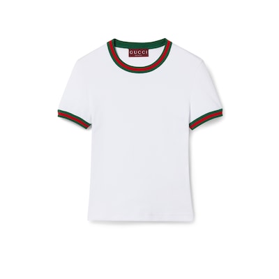 【関税込み】☆GUCCI☆ ストライプコットン ジャージーTシャツ 国内発【GUCCI】ウェブ ストライプ ジャージー Tシャツ