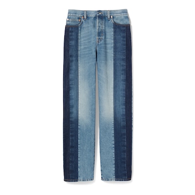 Baggy denim pant with petite fit in blue and light blue