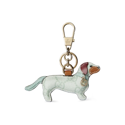 Dog-shaped bag charm in sage green GG Supreme | GUCCI® US