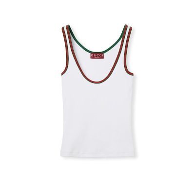 Cotton tank top with Web in white | GUCCI® US