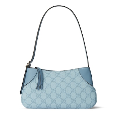 GG Emblem super mini shoulder bag in light blue coated