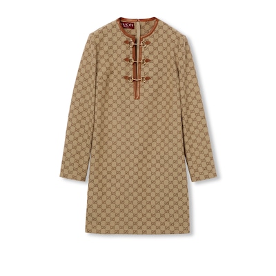 GG canvas dress with Horsebit in camel and dark brown GG canvas dress with Horsebit in camel and dark brown