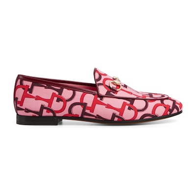 Women's Gucci Jordaan loafer in pink and red fabric | GUCCI® US Women's Gucci Jordaan loafer in pink and red fabric | GUCCI® US