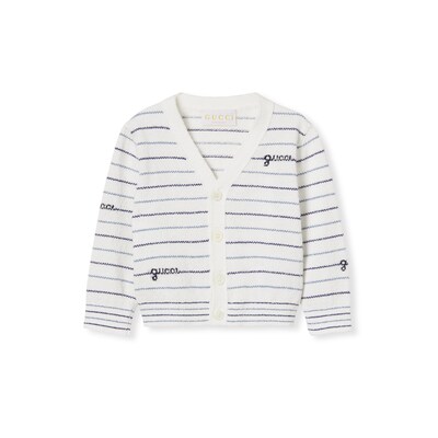 GUCCI BABY 男女兼用カーディガン Baby GG cotton cardigan in blue and ivory | GUCCI® SI