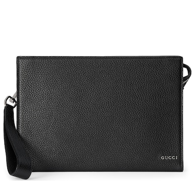 Small pouch with Gucci logo in black leather | GUCCI® US