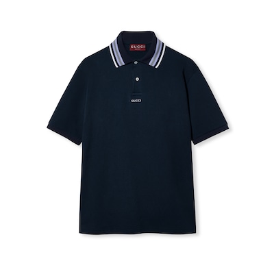 GUCCI インターロッキングG付き コットンピケ ポロシャツ GG cotton piquet polo shirt in grey and white | GUCCI® US