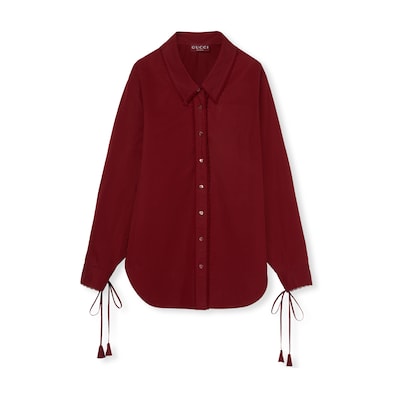 Cotton poplin shirt with tie in Rosso Ancora red | GUCCI® US