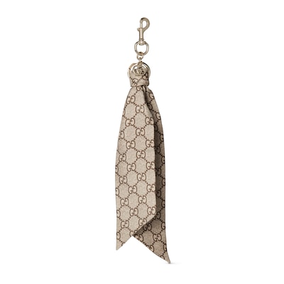 Keychain with GG silk in beige and dark brown silk | GUCCI® US
