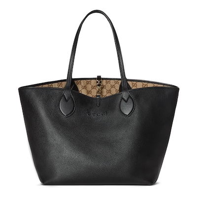【GUCCI】お買得★TOTISSIMA MEDIUM トートバッグ Gucci Totissima medium reversible tote bag in black leather