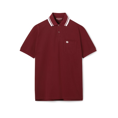 Cotton piquet polo shirt with embroidery in Rosso Ancora red