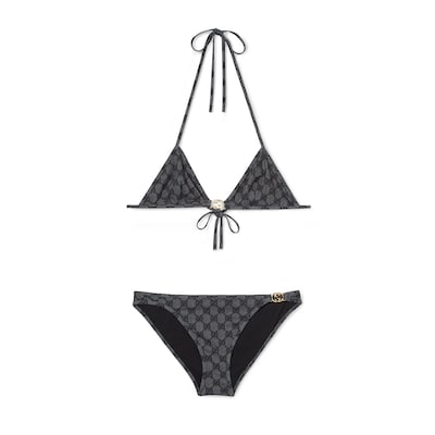 Printed GG stretch jersey bikini in black | GUCCI® US