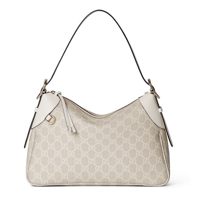 GUCCI ♪ GGエンブレム ミディアム ショルダーバッグ 815216AAEC GGエンブレム〕ミディアム ショルダーバッグベージュ＆ホワイト