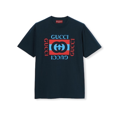 コットンジャージー プリント Tシャツネイビー | GUCCI公式