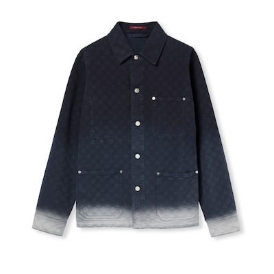 Bleached GG cotton denim jacquard shirt in gradient blue to