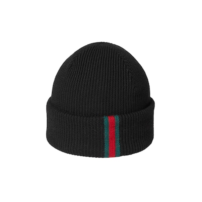 GUCCI ウェブ付き ウール ハット ウェブ ストライプ付き ウール ハットブラック | GUCCI公式