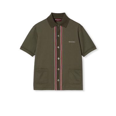エンブロイダリー コットンピケ ポロTシャツフォレストグリーン