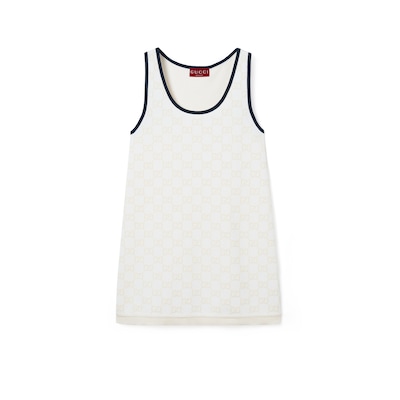 GG fine cotton jacquard dress in white and navy | GUCCI® US
