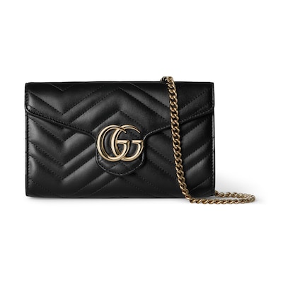 GGマーモント〕チェーンウォレットブラック レザー | GUCCI公式