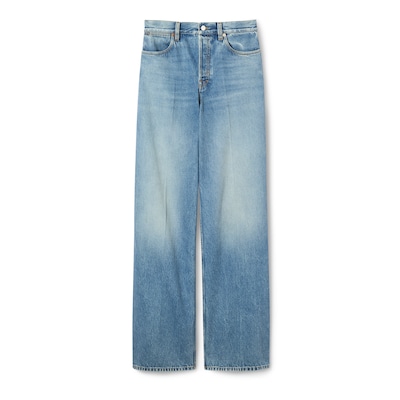 Wide leg denim pants in light blue | GUCCI® MX