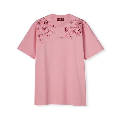 【GUCCI】コットンジャージー プリント Tシャツ ピンク プリント コットンジャージー Tシャツピンク | GUCCI公式