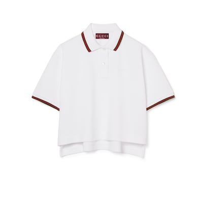 Cotton piquet polo shirt with Web in white | GUCCI® Canada