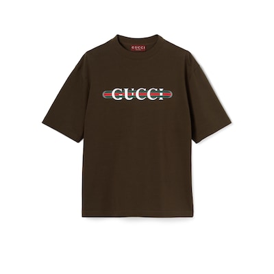 コットンジャージー プリント Tシャツブラウン | GUCCI公式