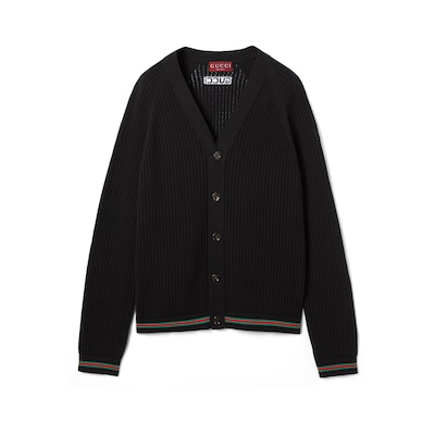 GUCCI カーディガン ウェブ ストライプ付き コットンニット カーディガンブラック