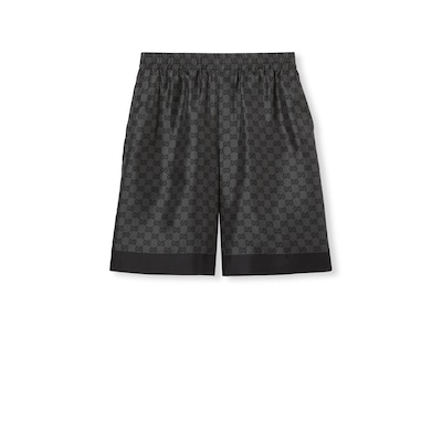 ハーフ・ショートパンツ GUCCI FW25 Printed silk bermuda shorts (810782ZATBI 1016) Printed silk twill shorts in grey and black | GUCCI® PL