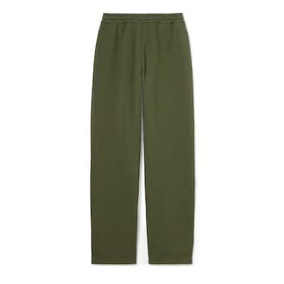 Cotton jersey leisure pants with embroidery in forest green
