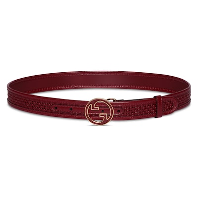 ベルト GUCCI GUCCI BLONDIE ROSSO ANCORA LEATHER BELT Gucci Blondie wide belt in Rosso Ancora red woven leather