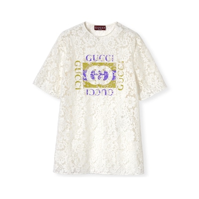 新作【GUCCI】GUCCI ウェブ プリント フローラル レース トップ GUCCI フローラル レース トップオフホワイト | GUCCI公式