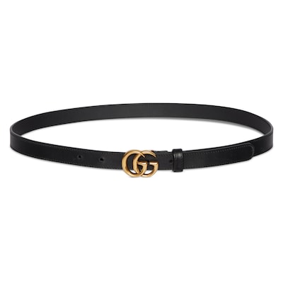 Women's Slim Black Leather Belt With Double G Buckle | GUCCI® AE