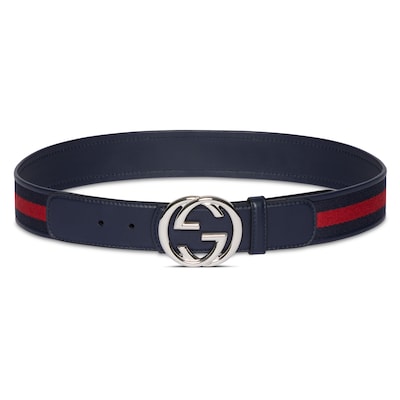 グッチ　GUCCI ベルト　インターロッキング　ダークネイビー　レザー リバーシブル レザー ベルト（インターロッキングG バックル