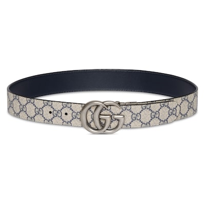 gucci ベルト ダブルG リバーシブル ベルトベージュ＆ブルー GGスプリーム