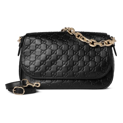 【GUCCI】GG エンブレム ショルダーバッグ ミディアム GGエンブレム〕ミディアム ショルダーバッグブラック GGレザー