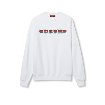 プリント付き コットンジャージー スウェットシャツホワイト