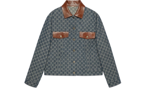 GG denim jacket with leather trims in Blue Ready-to-wear