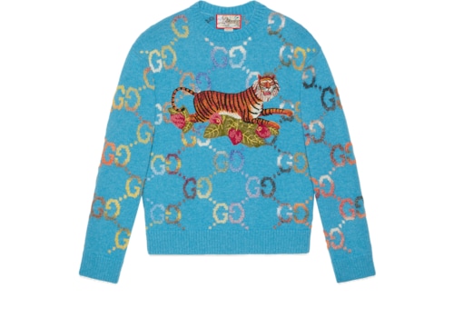 Gucci Tiger GG jacquard wool sweater in Blue Ready to wear GUCCI SI