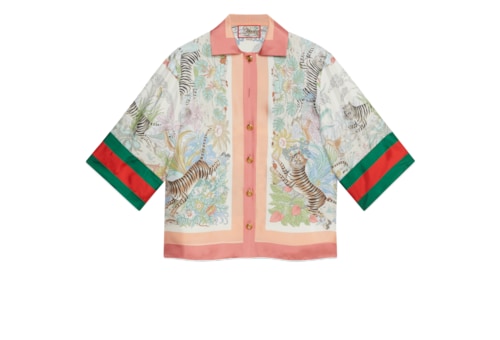 Gucci Tiger silk shirt in White Pink Ready to wear GUCCI SI