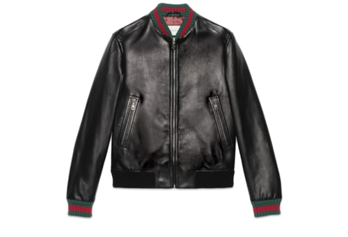 Leather jacket with Web in Black Ready to wear GUCCI SI