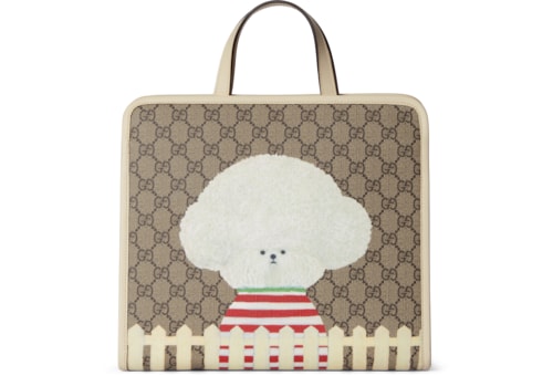 Children s dog print tote bag in Beige White GG Canvas GUCCI SI