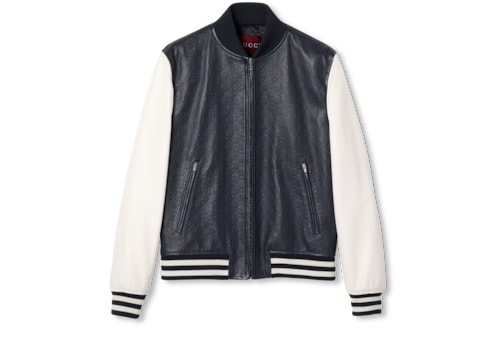 Embossed GG leather bomber jacket in Blue Ready-to-wear Embossed GG leather bomber jacket in Blue Ready-to-wear