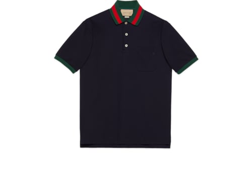 GUCCI ポロシャツ コットンピケ　ネイビー ストライプ サイズM コットンピケ ポロTシャツネイビー | GUCCI公式
