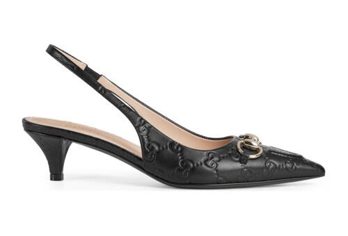パンプス GUCCI GG LOGO SLINGBACK PUMP WITH HORSEBIT Women's slingback pump with Horsebit in beige and ebony