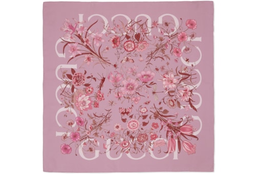 ぐりたん　1223 Printed silk carré in Pink Silk | GUCCI® SI