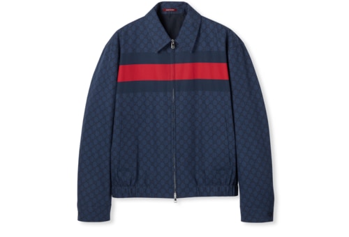 GG cotton poplin jacket with Web in Blue Ready-to-wear
