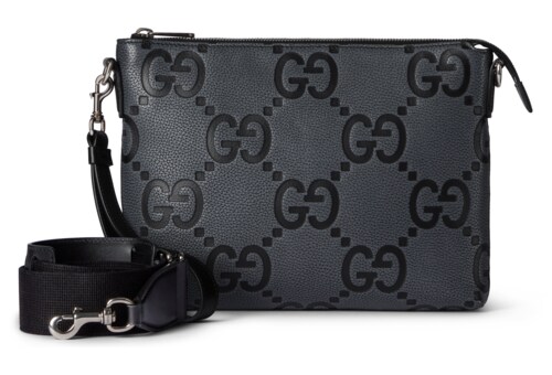 ショルダーバッグ GUCCI DARK GREY LEATHER JUMBO GG MEDIUM MESSENGER BAG Gucci Dark Grey Leather Jumbo Gg Medium Messenger Bag