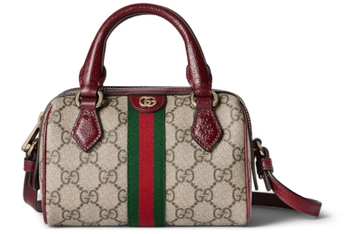Ophidia mini boston bag in Beige Bordeaux GG Canvas | GUCCI® SI