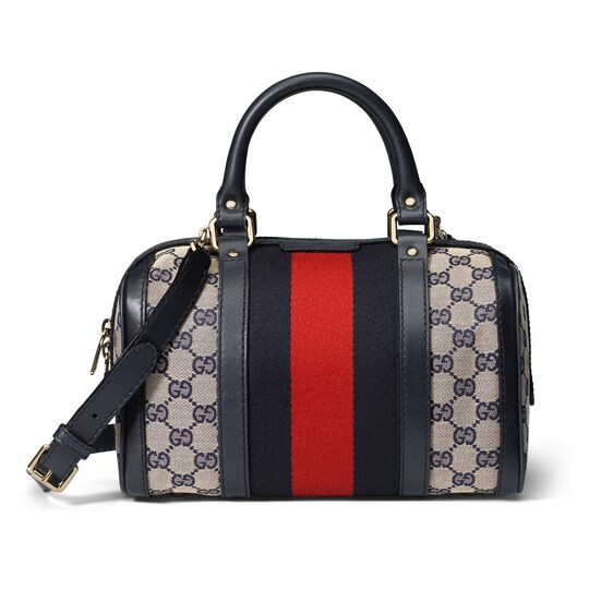 Vintage Web Original Gg Boston Bag In Beige Blue Canvas Vintage Web Original Gg Boston Bag